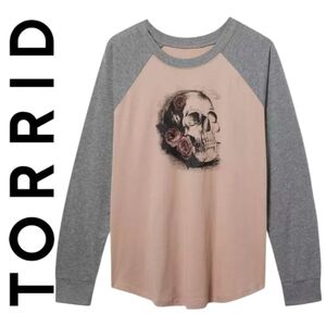 Torrid Skull Floral Cotton Crew Heritage Jersey Long Sleeve Tee Plus Sz 5X